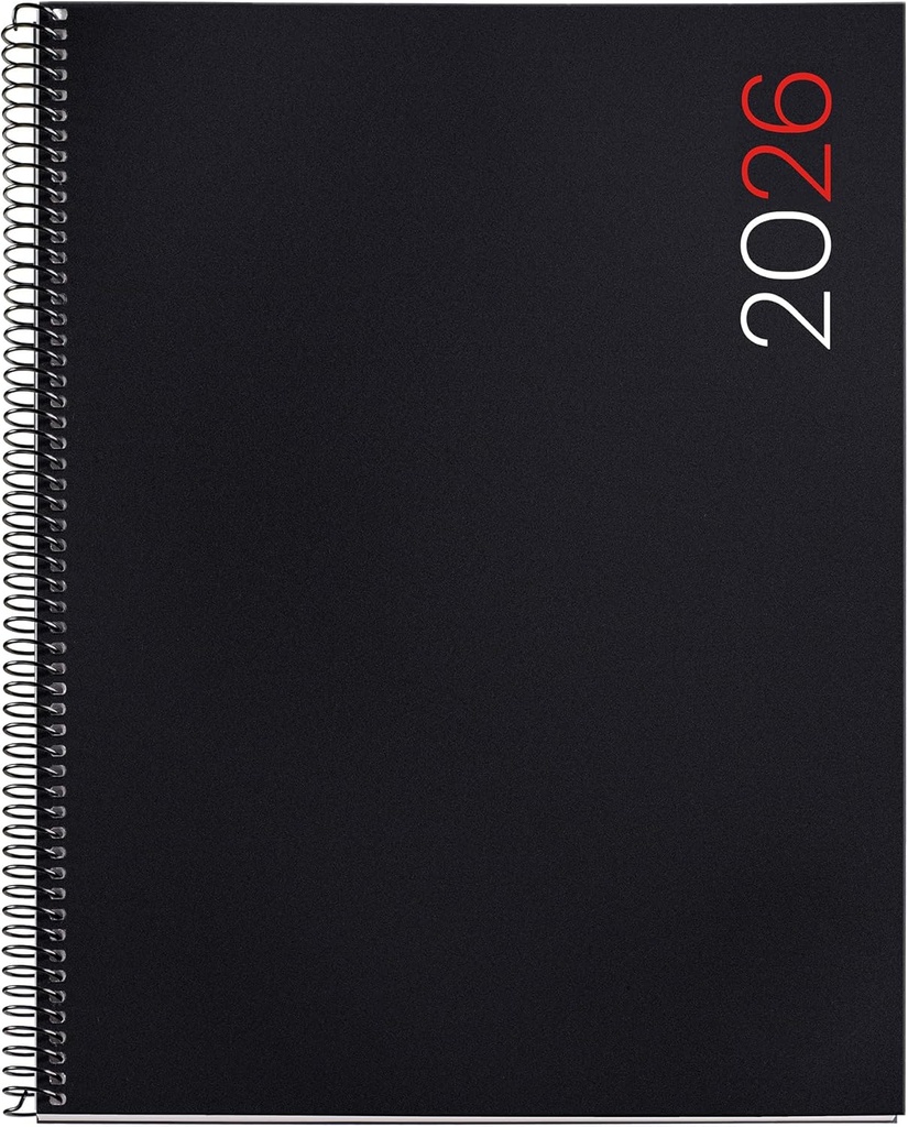 Agenda 2026 día por página, Más pequeña que A4 (210 x 270 mm), Cubierta flexible polipropileno, Espiral, Papel 80 g/m², Planificador diario, Español-EN-PT, Color negro Miquelrius