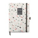 Agenda 2026 día por página, Fácil de llevar (122 x 168 mm), Planificación diaria, Cubierta rígida cartón, Encuadernada, Cierre goma elástica, Papel 80 g/m², Español-EN-PT, Terrazo Miquelrius