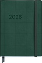 Agenda 2026 semana vista, Flexible y fácil de llevar (122 x 168 mm), Cubierta cosida suave tipo piel, Papel 80 g/m², Planificación semanal, Español-EN-PT, Cuadros verde Miquelrius