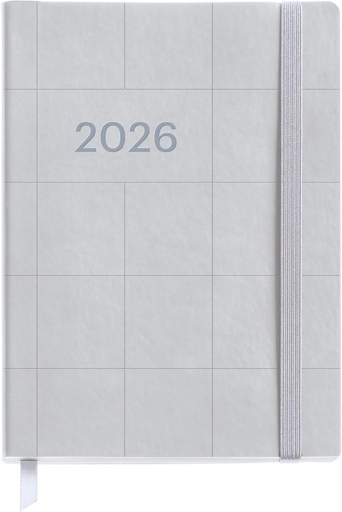 Agenda 2026 semana vista, Flexible y fácil de llevar (122 x 168 mm), Cubierta cosida suave tipo piel, Papel 80 g/m², Planificación semanal, Español-EN-PT, Cuadros silver Miquelrius