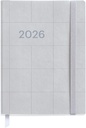 Agenda 2026 semana vista, Flexible y fácil de llevar (122 x 168 mm), Cubierta cosida suave tipo piel, Papel 80 g/m², Planificación semanal, Español-EN-PT, Cuadros silver Miquelrius