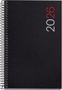 Agenda 2026 día por página, Similar A6+ (117 x 182 mm), Cubierta flexible polipropileno, Espiral, Papel 80 g/m², Planificador diario, Español-EN-PT, Color negro Miquelrius