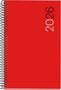 Agenda 2026 semana vista, Similar A6+ (117 x 182 mm), Cubierta flexible polipropileno, Espiral, Papel 80 g/m², Planificador semanal, Español-EN-PT, Color rojo Miquelrius