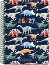 Agenda escolar 2026 2027 semana vista 10 meses, Tamaño A5+ (15×21,3 cm), Cantos redondeados, Cartón forrado y espiral de plástico verde, Brilla en la oscuridad, Español-EN, Dinos Miquelrius