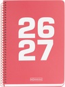 Agenda escolar 2026 2027 día página 10 meses, Tamaño A5+ (15×21,3 cm), Cartón plastificado, Espiral metálico a color, Cantos redondeados, Año en relieve, Stickers, Español-EN, Coral Miquelrius