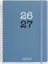 Agenda escolar 2026 2027 día página 12 meses, Tamaño A5+ (15×21,3 cm), Tapas de polipropileno, Espiral metálico a color, Cierre de goma, Cantos redondeados, Stickers, Español-EN, Azul  Miquelrius