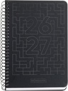 Agenda escolar 2026 2027 día página 10 meses, Tamaño A6+ (11,7×17,4 cm), Cartón plastificado, Espiral metálico a color, Cantos redondeados, Stickers, Español-EN, Negro Miquelrius