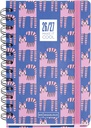 Agenda escolar 2026 2027 semana vista 12 meses, A6+ (12,3×17,8 cm), Cartón forrado, Doble espiral, Cierre de goma, bolsillo interior, stickers y regla marcapáginas, Español-EN, Gatuna  Miquelrius