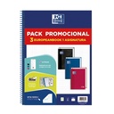 Pack 3uds cuadernos espiral 5X5 A4+ 90g 80h T/E microperforado Europeanbook 1 colores vivos Oxford