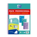Pack 3uds cuadernos espiral 5X5 A4+ 90g 80h T/E microperforado Europeanbook 1 colores pastel Oxford