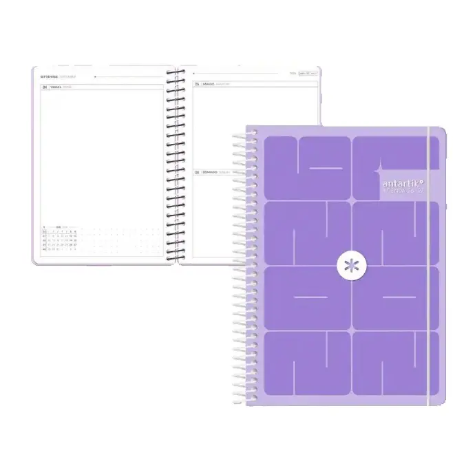 Agenda escolar 26-27 espiral essentials día página A5+ bilingue 80g FSC morado Antartik