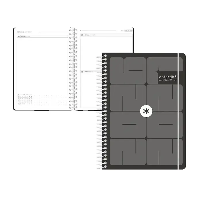 Agenda escolar 26-27 espiral essentials día página A5+ bilingue 80g FSC negro Antartik