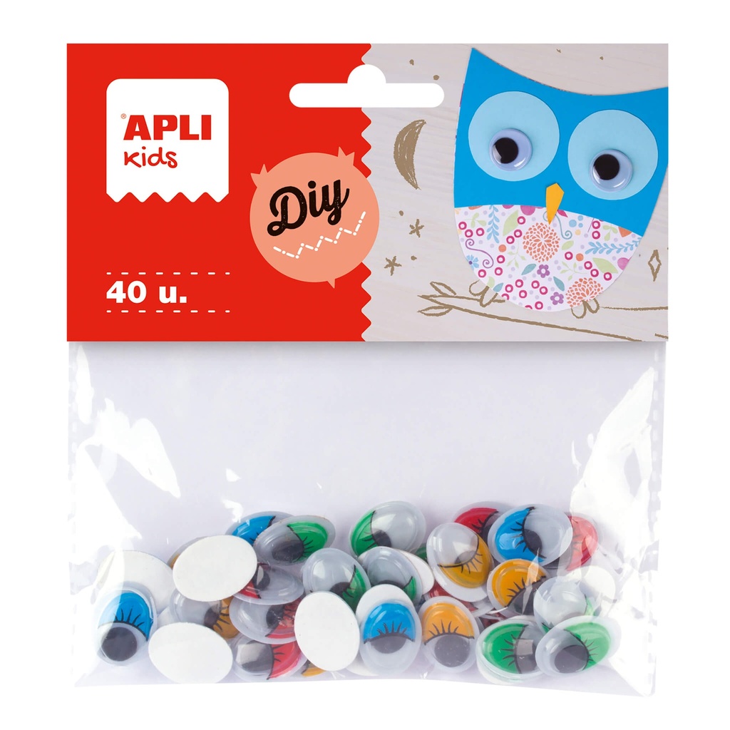 Ojos móviles adhesivos ovalados de colores surtidos 40uds Apli