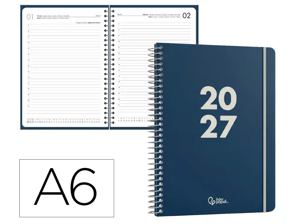 Agenda espiral 2027 Basic día página A6 bilingüe 60g FSC Liderpapel