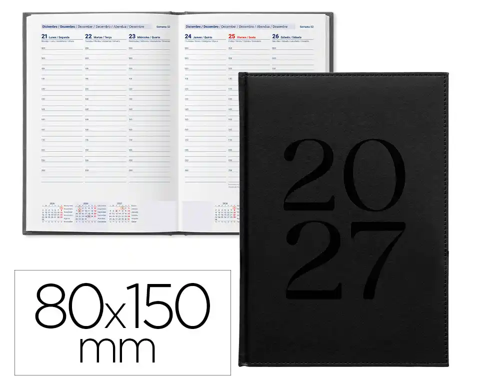 Agenda encuadernada 2027 Creta semana vista 80x150mm bilingüe 70g FSC Liderpapel