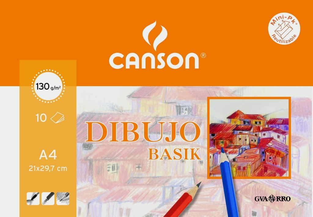 PAPEL DIBUJO BASIK 10U 130G 21X29,7 A4 CANSON