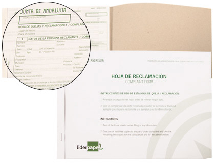 Libro hojas reclamaciones Junta de Andalucia A4 25 juegos original + 2 copias