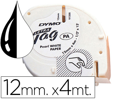 Cinta Dymo papel 12mmX4m negro/blanco Letratag