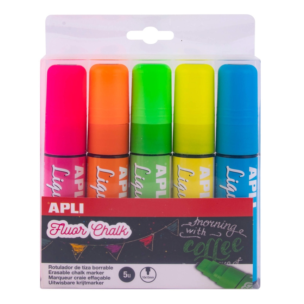 Rotulador tiza líquida punta paralela 10x15mm 5uds colores surtidos Apli