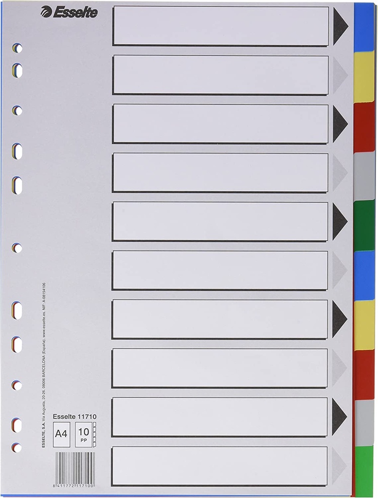 Separadores 10P A4 plastico multicolor Esselte