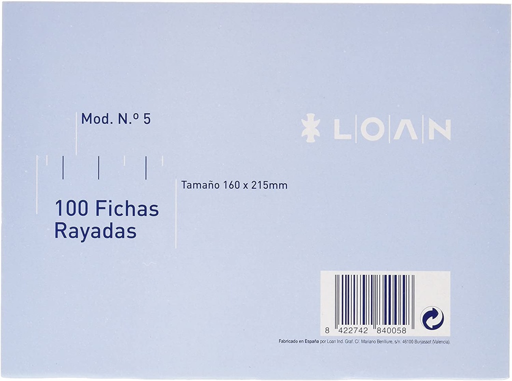 FICHAS RAYADAS Nº 5 160X215 HORIZONTAL 100UD