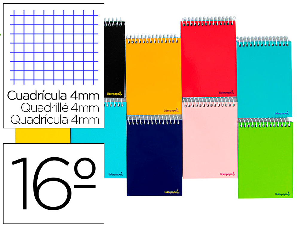 Cuaderno espiral 4X4 16º 60g 80h apaisado T/B colores surtidos Liderpapel