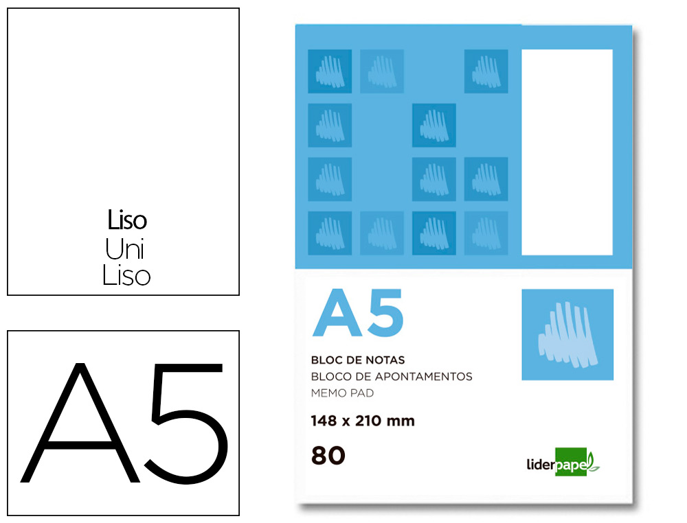 Bloc notas Liso A5 60g 80h T/B perforado Lidepapel