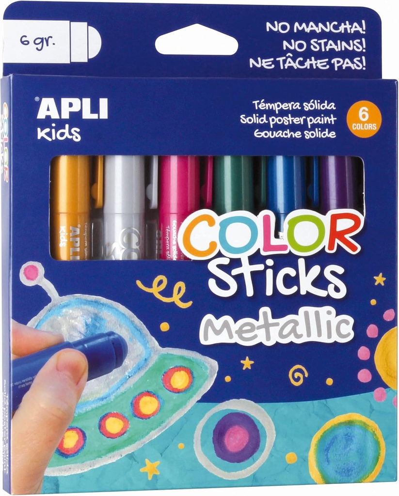 Rotuladores tempera solidad sticks metálicos 6g 6uds +3a Apli