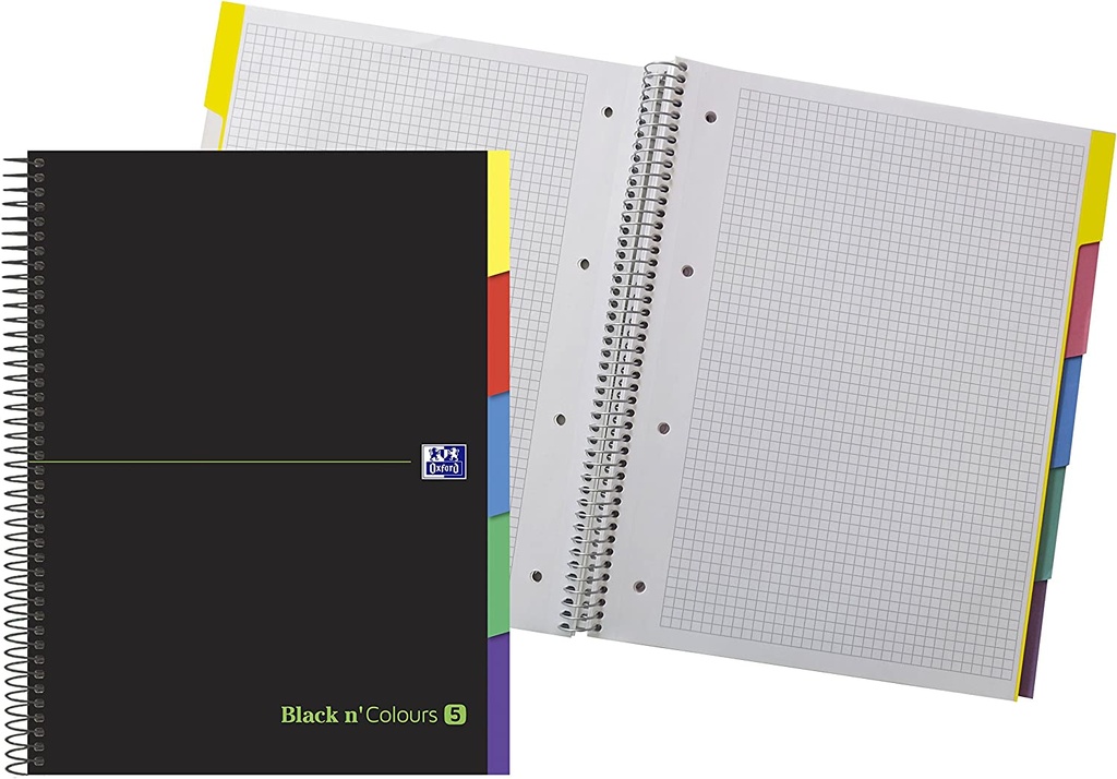 Cuaderno espiral 5X5 A4 90g 100h T/D negro Oxford