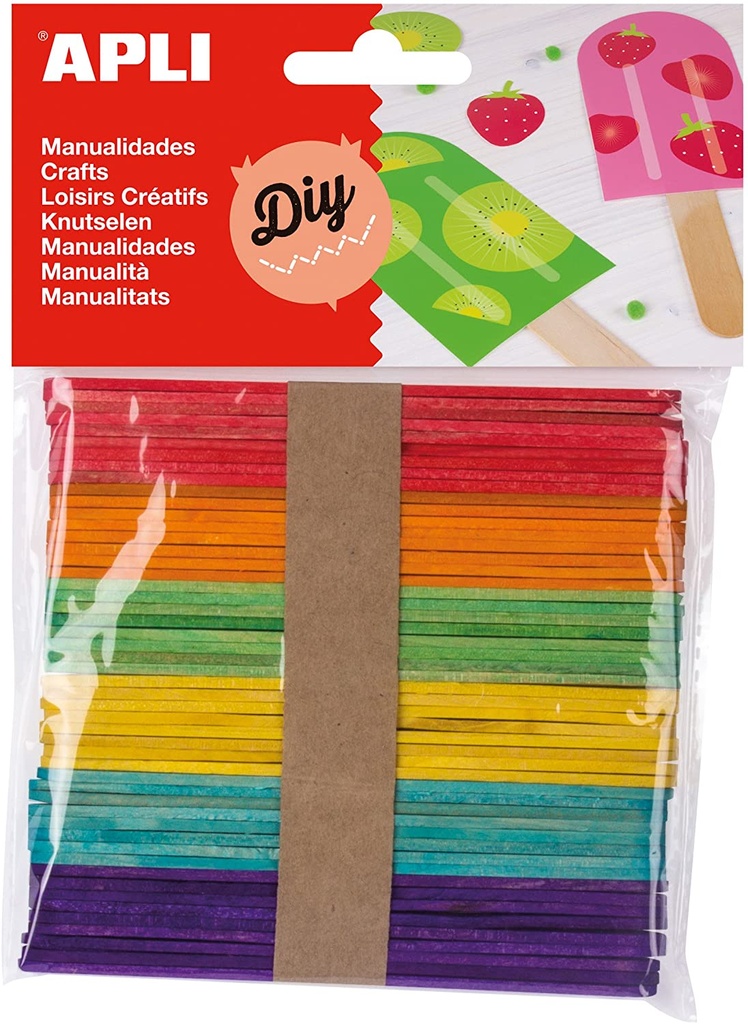 Palos polo de madera 50uds colores surtidos Apli