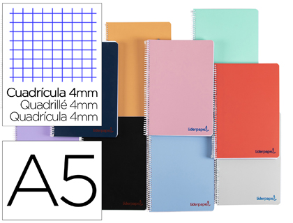 Cuaderno espiral 4x4 A5 90g 80h T/P c/margen Liderpapel