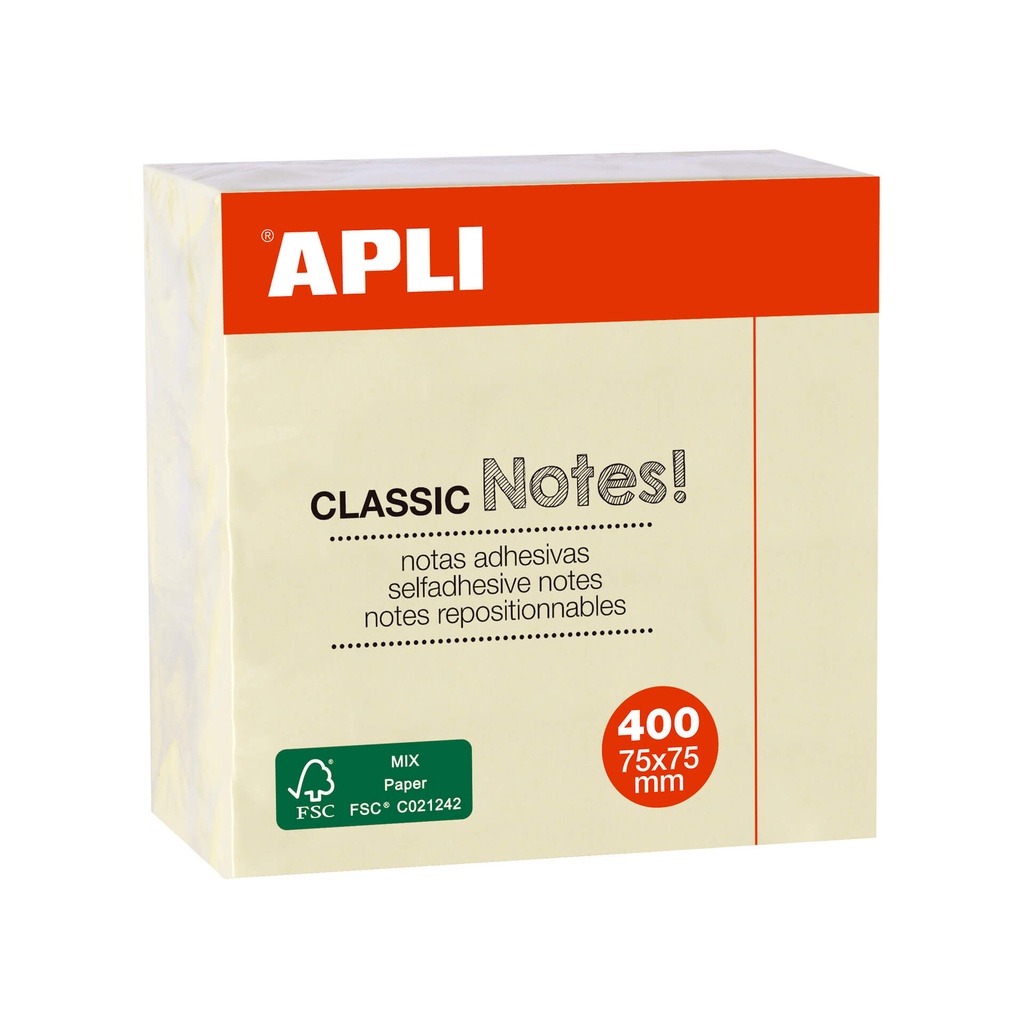 Notas adhesivas CLASSIC 75x75mm cubo de 400h color amarillo