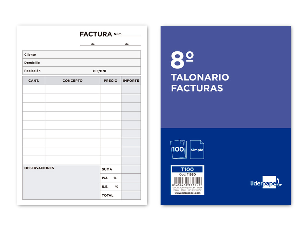 Talonario facturas 8º original Liderpapel