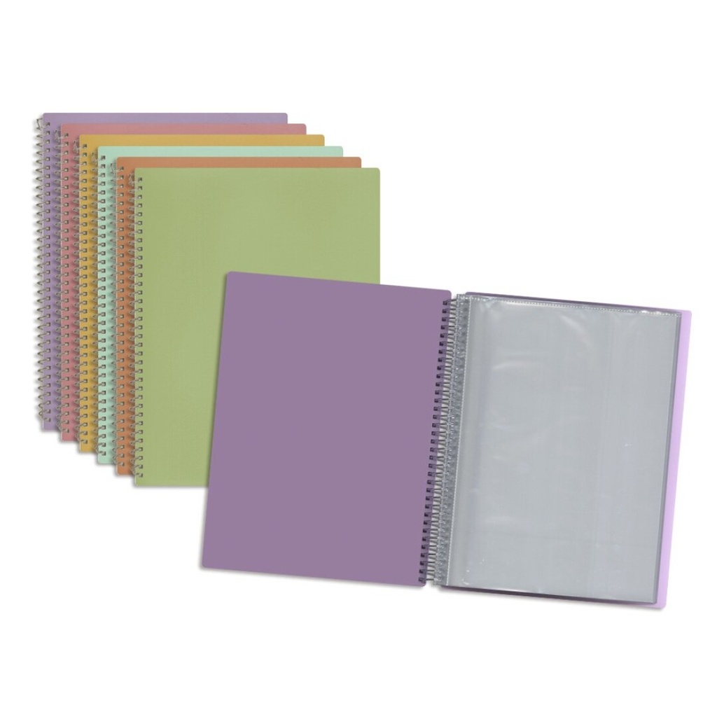 Carpeta espiral 20 fundas A4 colores pastel