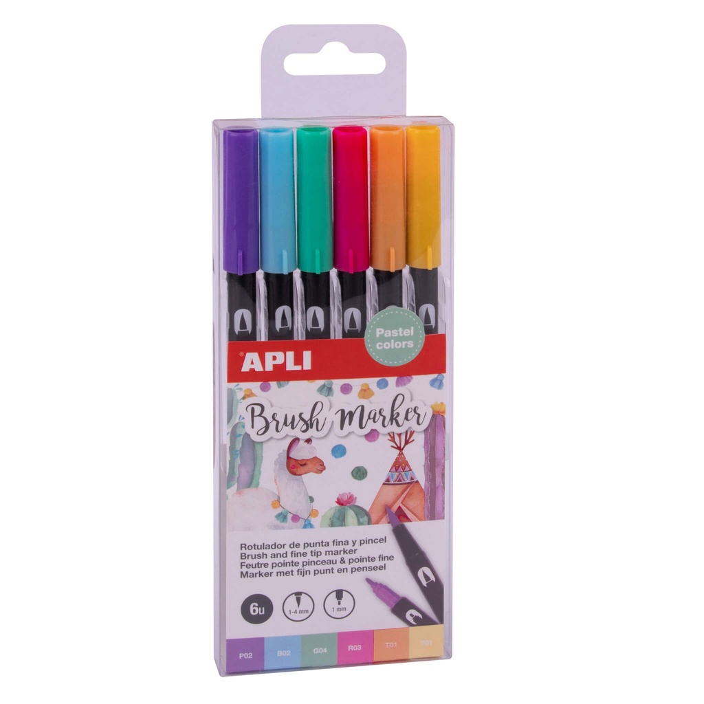 ROTULADORES BRUSH DOBLE PUNTA FINA 6U PASTEL