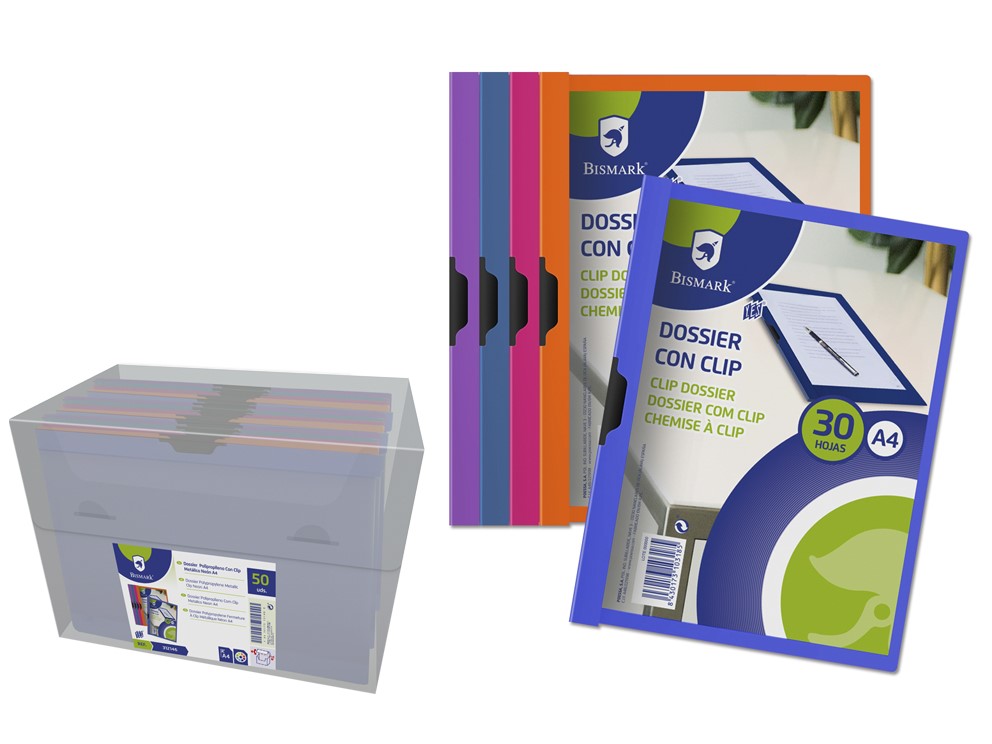 Carpeta dossier A4 30h con clip plastico colores Bismark