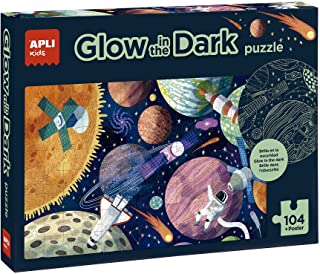 Puzzle Fluorescente Glow in The Dark - Modelo Sistema Solar - Efecto neón, Brilla en la Oscuridad - 104 Piezas tamaño 5x5cm  +5a Apli