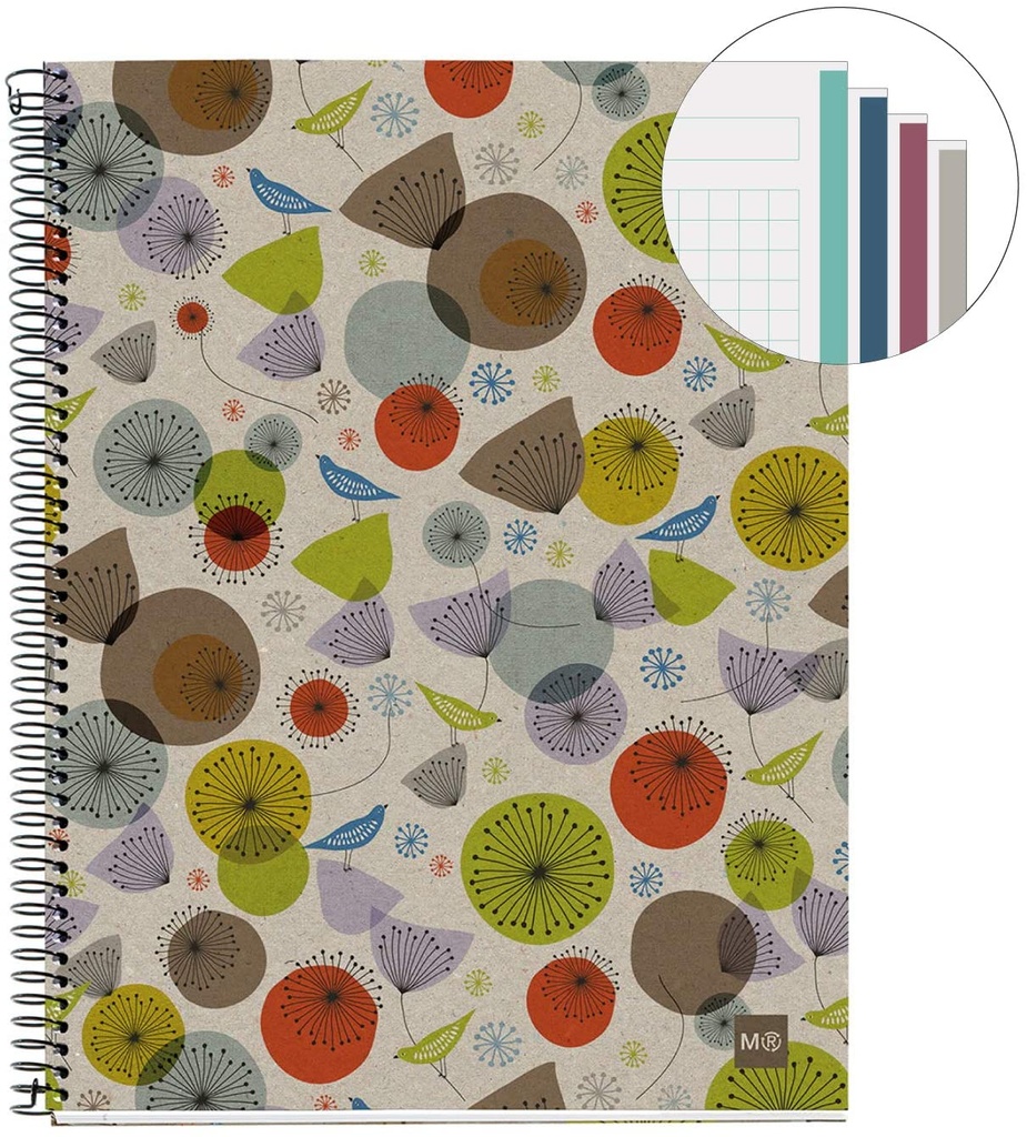 Cuaderno espiral 5X5 A4 80G 120H 4B 4T reciclado Ecobirds MR