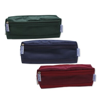 Pencil case with 2 exterior mesh zippers