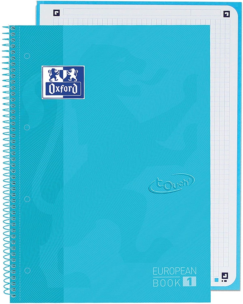 Cuaderno espiral 5X5 A4+ 90g 80h T/E microperforado Europeanbook 1 colores pastel Oxford