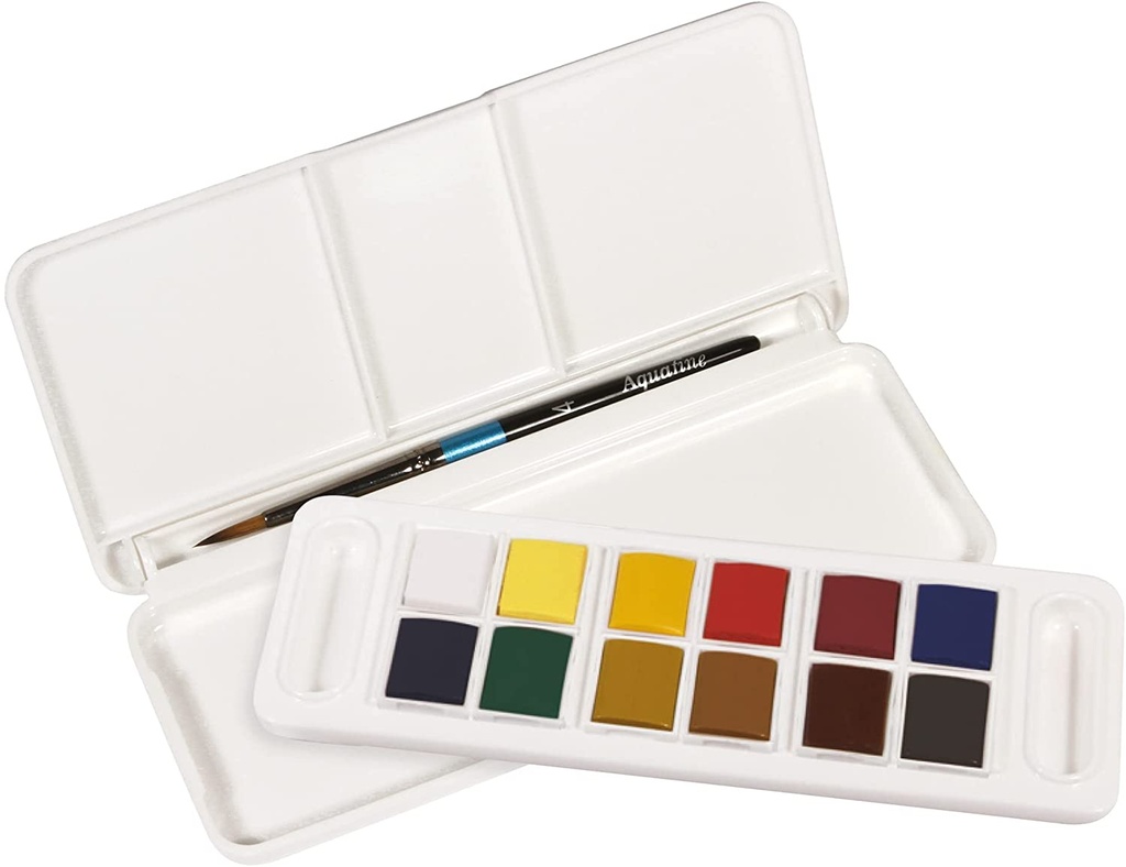 Acuarela 12uds + pincel caja metal Godet Daler Rowney