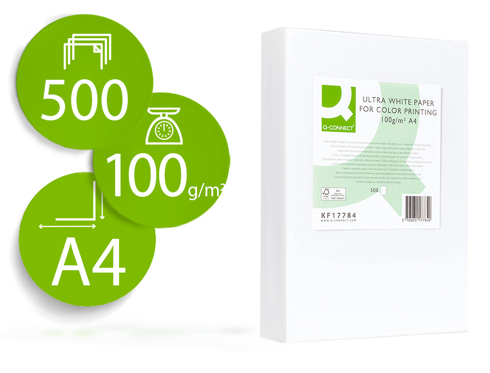 Papel A4 100g 500h ultra white Q-Connect