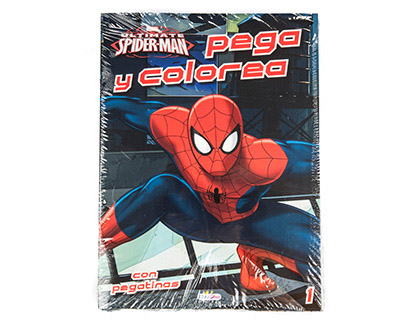 Cuaderno colorear Spiderman pegacolor con pegatinas 12 paginas