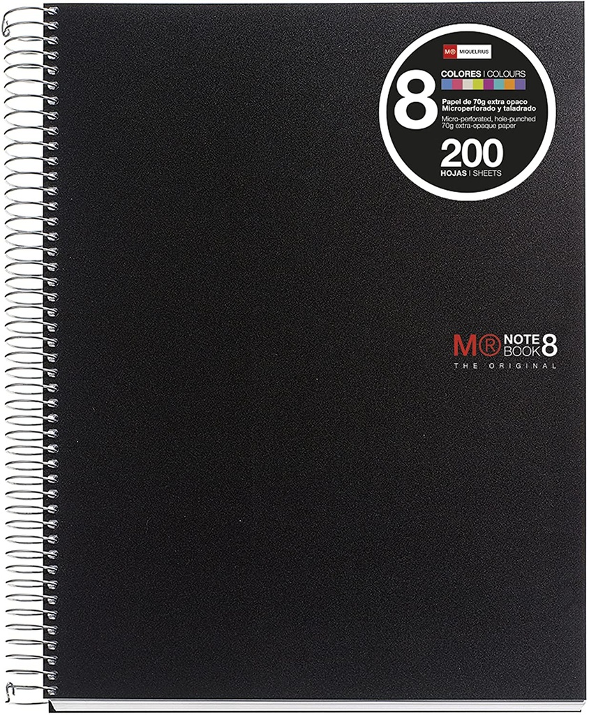 Cuaderno espiral 5X5 A5 70g 200h 8B 2T T/P 8 franjas de colores Miguelrius