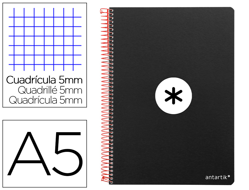 Cuaderno espiral 5X5 A5 100g 80h T/D Antartik