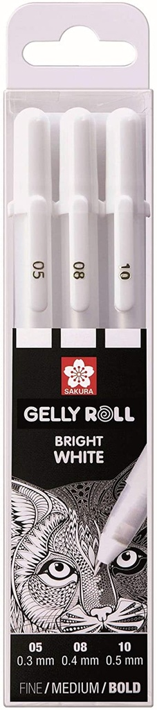 Bolígrafo gel 3uds Gelly roll 05, 08 y 10 blanco brillante Royal Talens