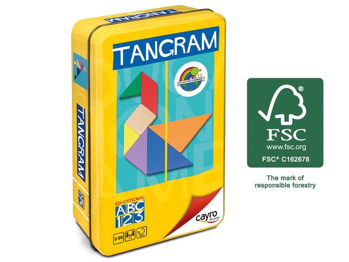 Tangram de Madera FSC en caja de metal colores Cayro