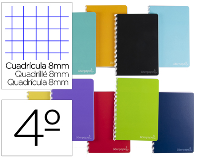 Cuaderno espiral 8x8 4º 75gr 80h T/D Liderpapel