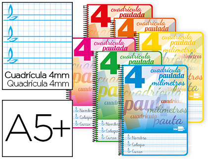 Cuadernos espiral 4X4 pautaguia A5+ T/D Liderpapel