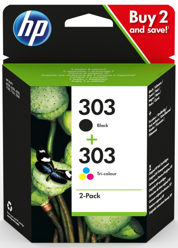 Tinta HP 303 Original 3YM92AE Pack Negro y Color